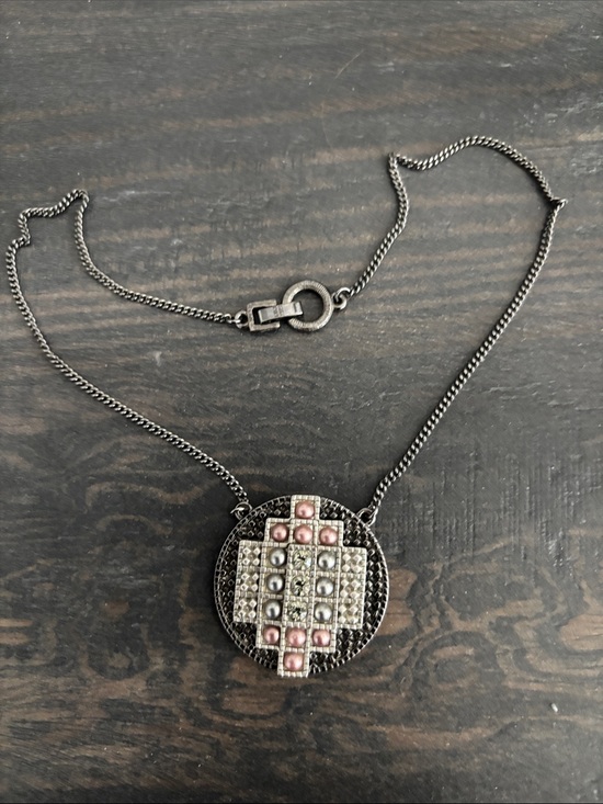 Givenchy Jewelry - Givenchy Silver-Tone Round Pendant Necklace with Pink Accents